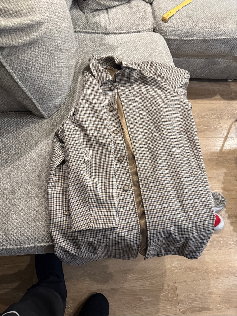 H&M Beige and Brown Checked Lightweight Shirt Jacket
